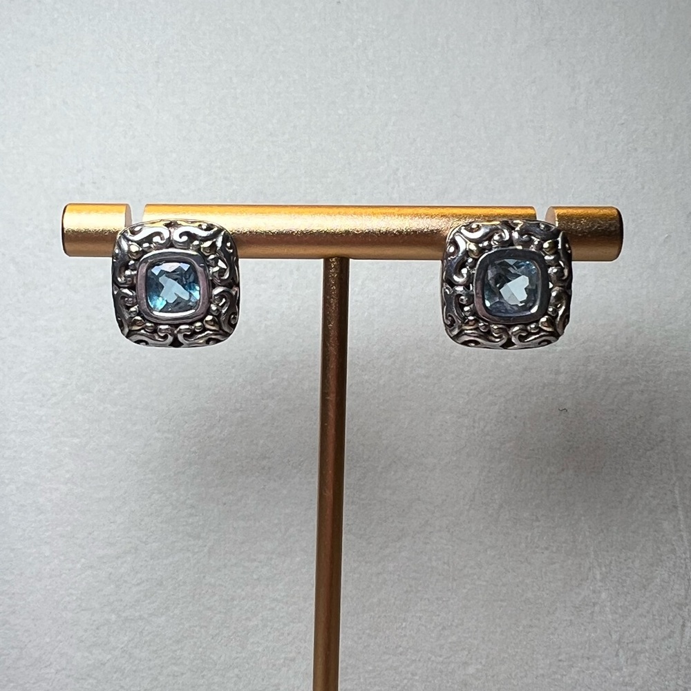 Intricate Silver Earrings with Blue Accents (Believed to be Topaz) - Picture 1 of 7
